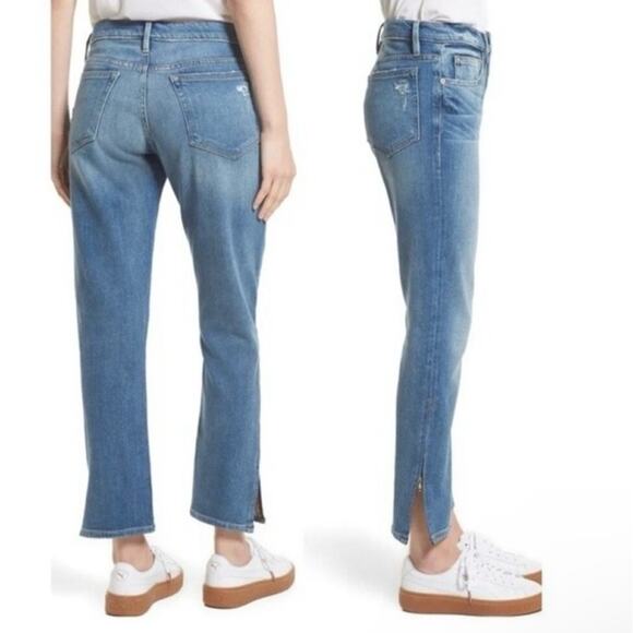 FRAME Le Boy Zip Hem Crop Jeans Ankle Picadilly Distressed Stretch Blue Size 26 - Picture 7 of 15